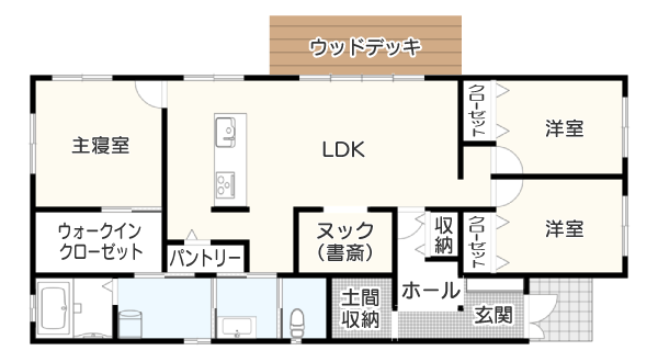 【LDKに設置】テレワークにも集中しやすい半個室のヌックがある間取り例　間取り図