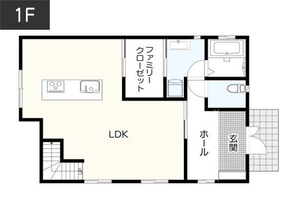 【3LDK】「年齢や性別に合わせて仕切りを変えられる子ども部屋」がある間取り例　間取り図　1階