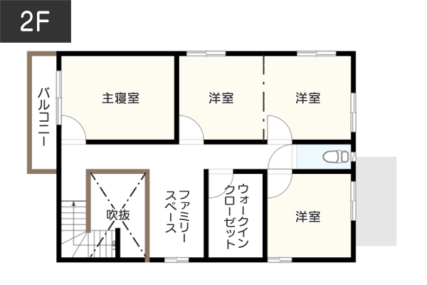 【3LDK】「年齢や性別に合わせて仕切りを変えられる子ども部屋」がある間取り例　間取り図　2階