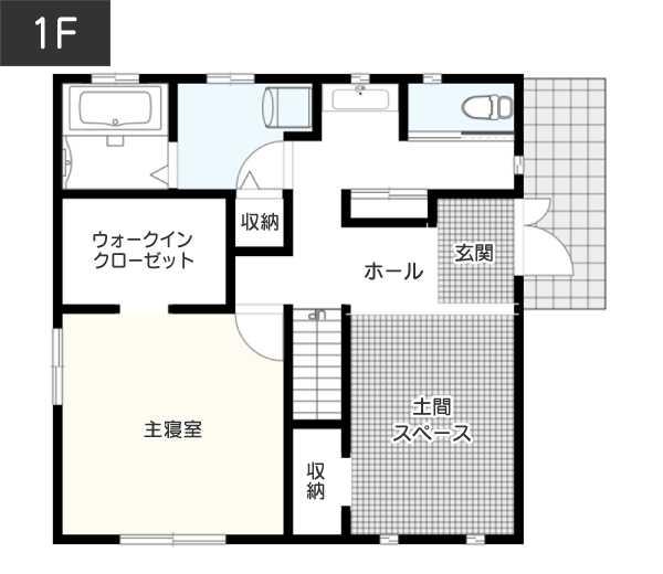 【32坪】土間からお風呂へ直行！アウトドア好きにピッタリな間取り例 1F