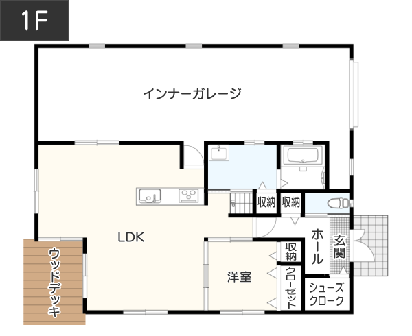 【42坪】限られた面積でも広々とした空間を確保した間取り例 1F