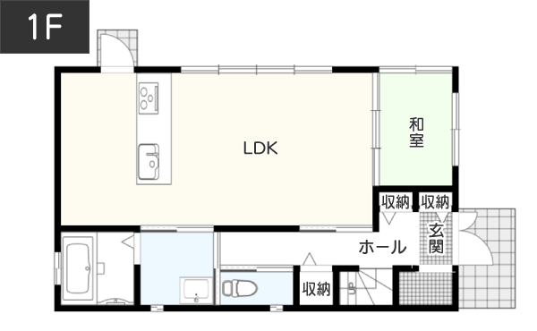 【28坪】建物に囲まれていても採光・風通しをよくした間取り例 1F