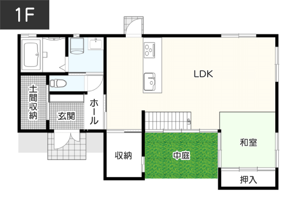 【37坪】プライバシーのために南側を閉じつつ光を確保した間取り 1F