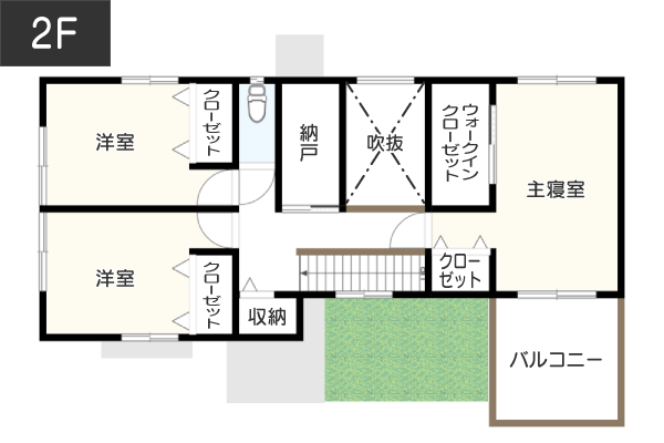 【37坪】プライバシーのために南側を閉じつつ光を確保した間取り 2F