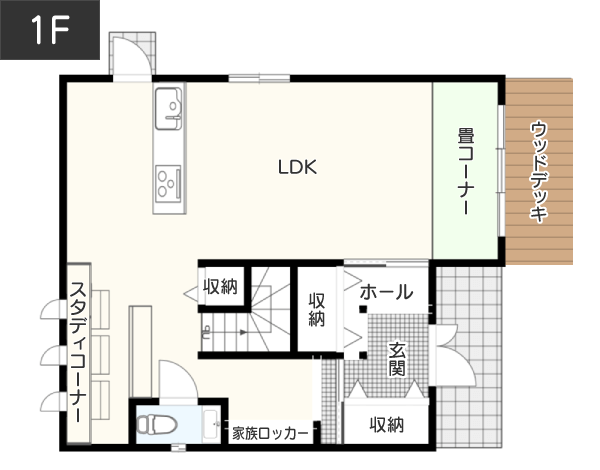 ライフスタイルやライフステージに応じた「生活しやすい」間取り例　間取り図　1階