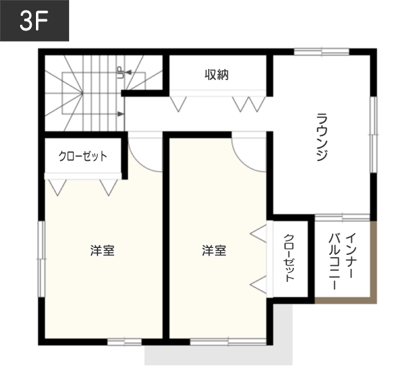 狭い土地であっても「十分な居住空間を確保できる」間取り例　間取り図　3階