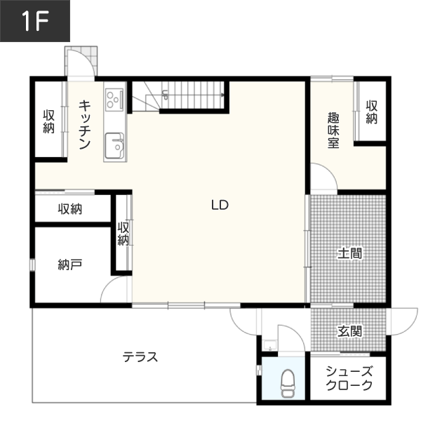 【本体価格2,000万円台】吹き抜けのある注文住宅間取り1F