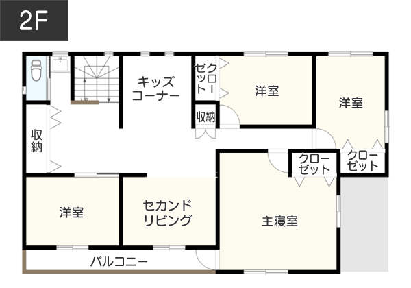 【本体価格2,000万円台】二世帯住宅の注文住宅間取り2F