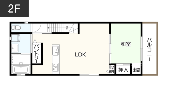 屋上に憧れのアウトドアリビングがある「暮らし」を実現する間取り例　間取り図　2階