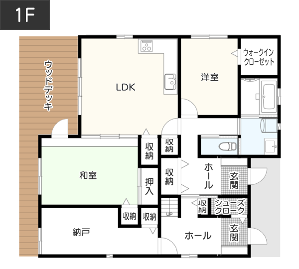 庭のような広いフラットルーフで子供が遊べる「暮らし」を実現する間取り例　間取り図　1階