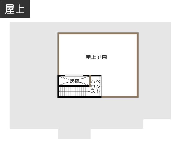 屋上テラスで眺望抜群の「暮らし」を実現する間取り例　間取り図　屋上