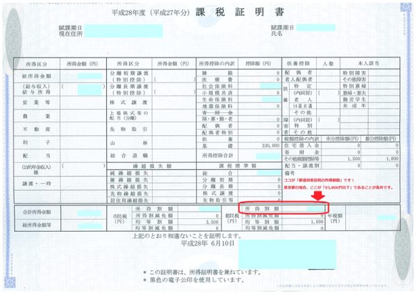 課税証明書サンプル