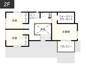 明るさにこだわる！ウッドデッキと吹き抜けのある間取り2階イメージ