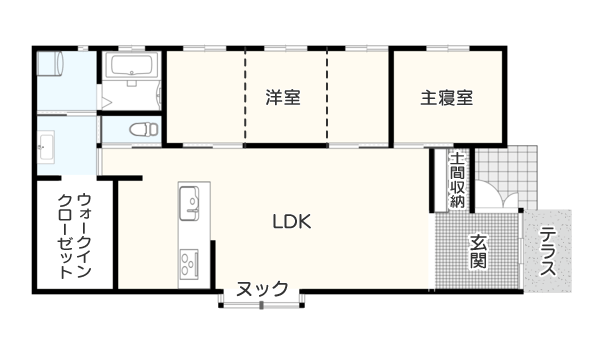 【窓際に設置】日差したっぷりのヌックでくつろげる間取り例　間取り図