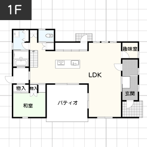 【45坪台】パティオ（コートハウス）の間取り例 1F