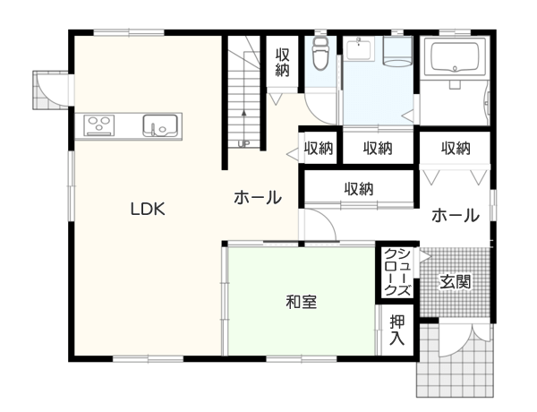 【30坪】子どもが遊んでいる姿を見守りながら、料理ができる間取り例　間取り図