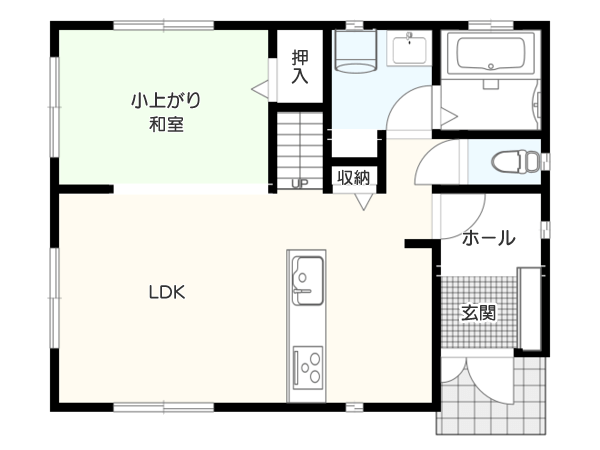 【30坪】夏も涼しく！家族みんなでくつろげる和室がある間取り例　間取り図