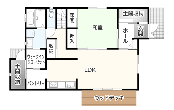 【40坪】三輪車やベビーカーも場所を取らない！充実した収納スペース がある間取り例　間取り図