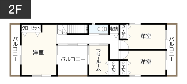 【30坪】日当たり良好！インナーバルコニーがある心地よい間取り例　間取り図　2階