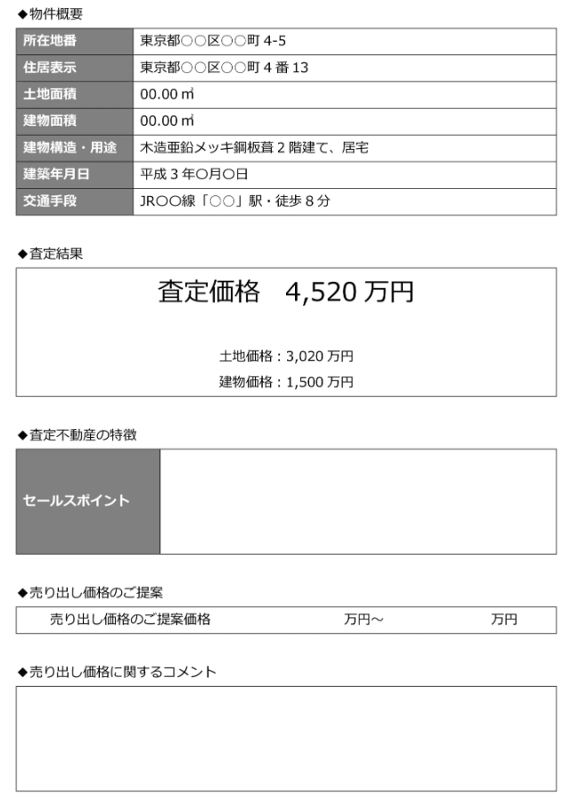 査定書のひな形