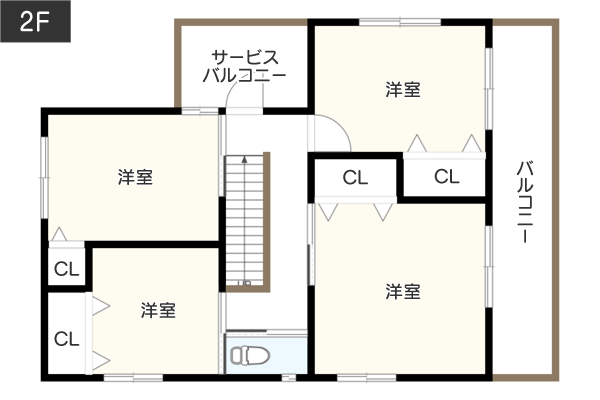 洋室に面したサービスバルコニーの間取り例