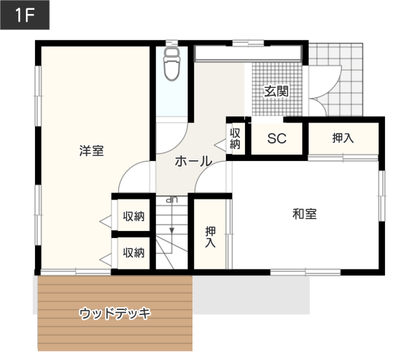 コンパクトでも「天井が高く広々としたリビングがある」間取り図　1階　例