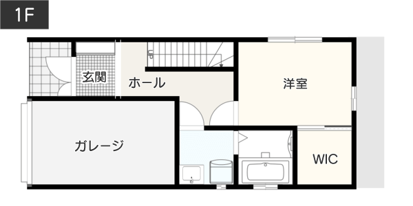 コンパクトな敷地でも「愛車を大切にできる」ガレージを設置した間取り図　1階　例