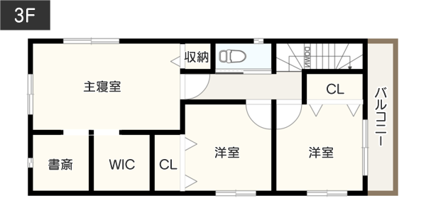 コンパクトな敷地でも「愛車を大切にできる」ガレージを設置した間取り図　3階　例