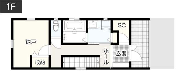 狭小地でも「家中スッキリ整理できる」間取り図　1階　例