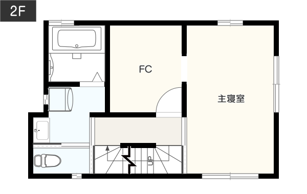 住宅密集地でも「窓から明るい日差しをたっぷりと取り込める」間取り図　2階　例