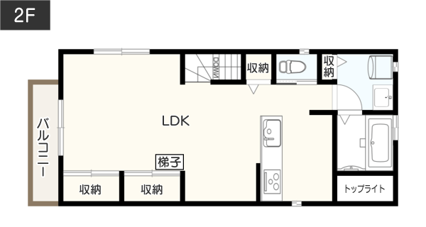 【2階建て】吹き抜けのある2LDKの間取り