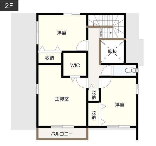 【総2階4LDK】家事が楽々！「家事負担の軽減をコンセプト」にした間取り例　間取り図　2階