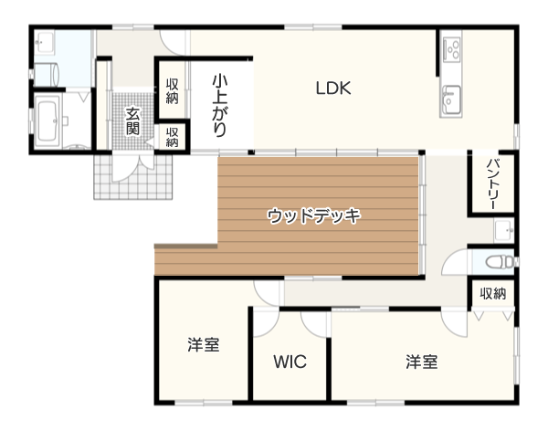 【２LDK】ウッドデッキでつながる間取り