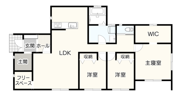 【３LDK】横長の敷地にフィットした間取り