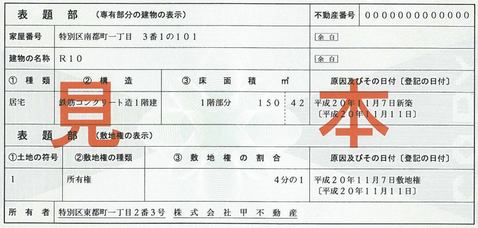 全部事項証明書の見本