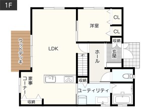 【60坪の土地】注文住宅の間取り例1F