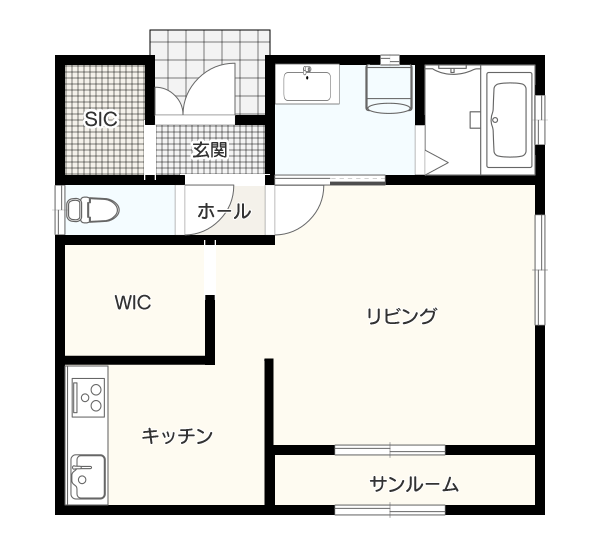 コンパクトな1Kの平屋間取り