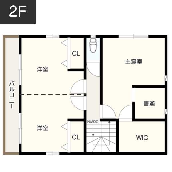 【階段下に設置】デッドスペースを趣味のスペースとして活用できるヌックがある間取り例　間取り図　2階