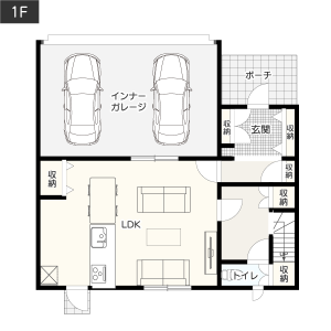 3-2.ビルトインガレージのある3LDK1階イメージ