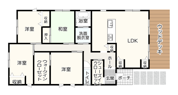 3-4.ゆとりのある空間の平家建て4SLDKイメージ