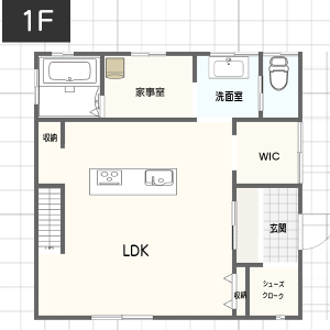 【延床面積30坪・二階建て】家事室がある間取り1階イメージ