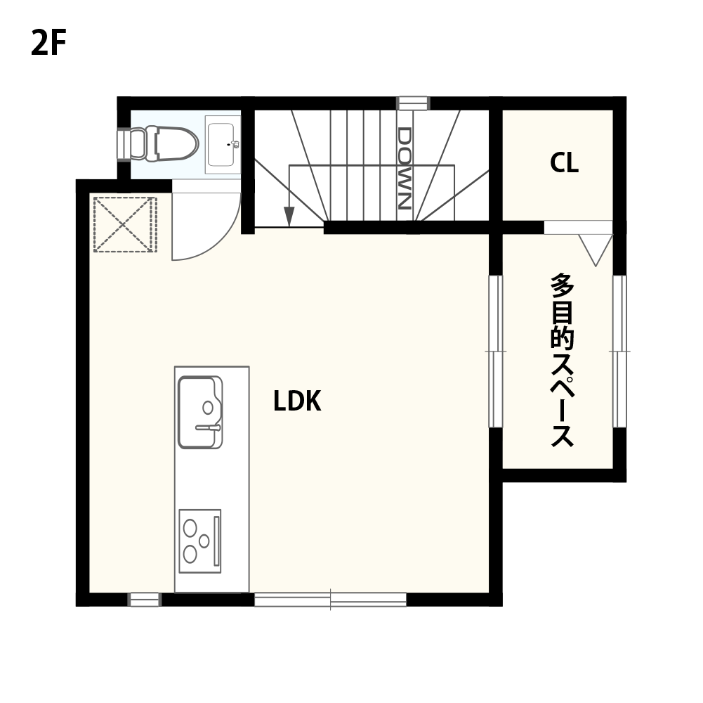 限られた土地を有効活用する2階建ての「1LDK」の間取り