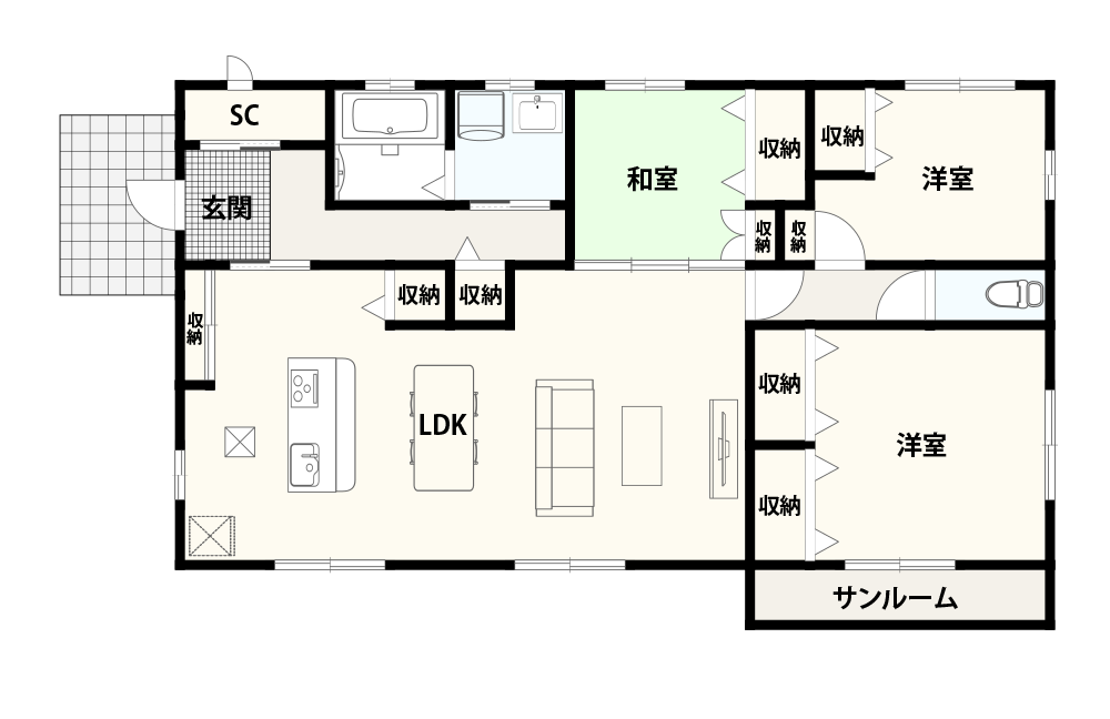 【正方形】24坪の3LDK平屋間取り