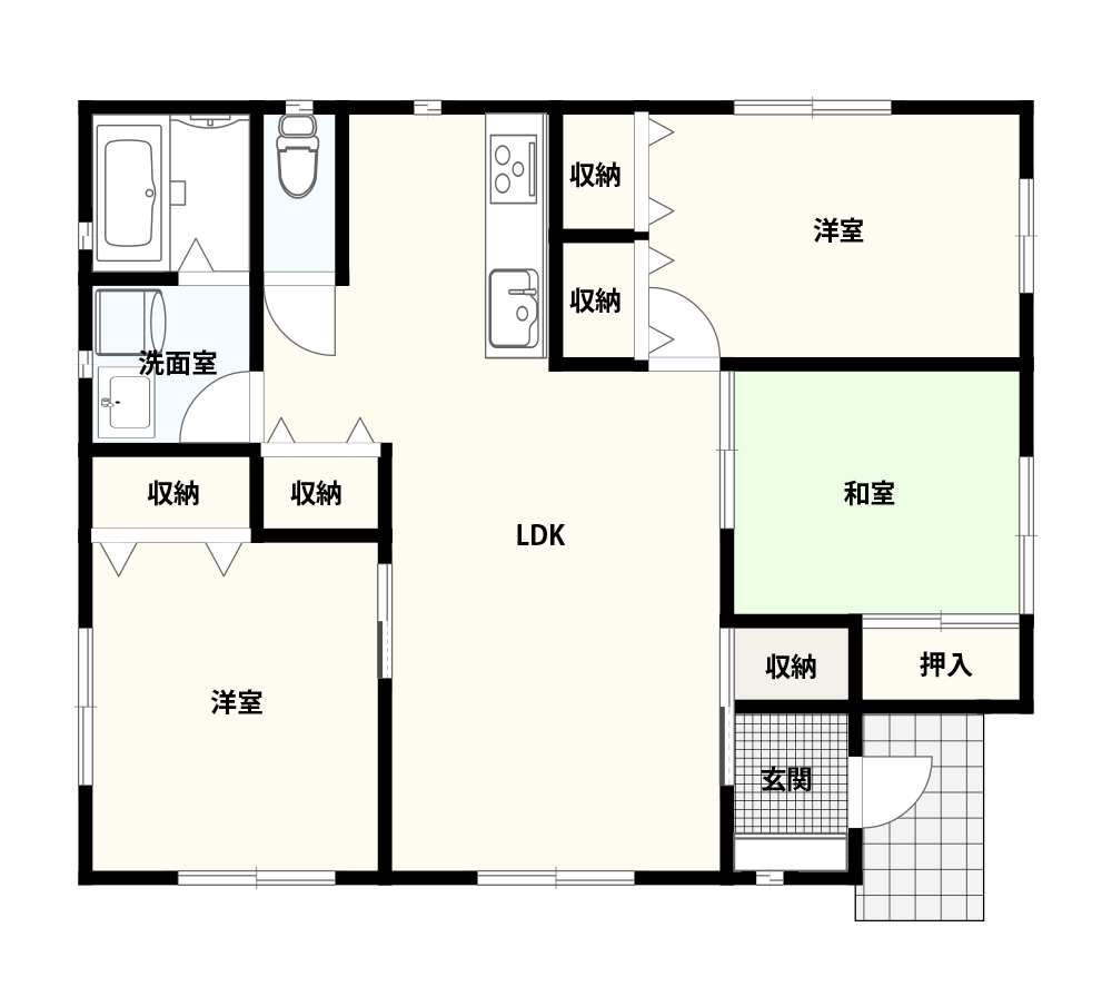 【正方形】24坪の3LDK平屋間取り