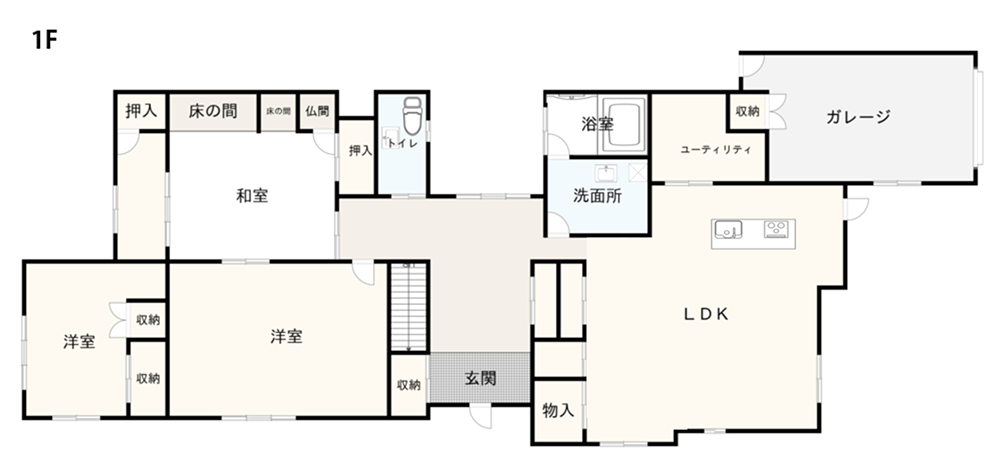 圧倒的な広さとラグジュアリー感を誇る夢の豪邸の間取り図　1階　例