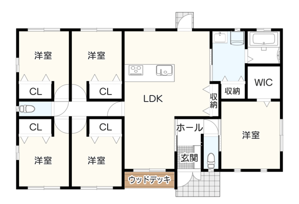 【LDKの間取り事例】無駄を省いた平屋5LDKイメージ