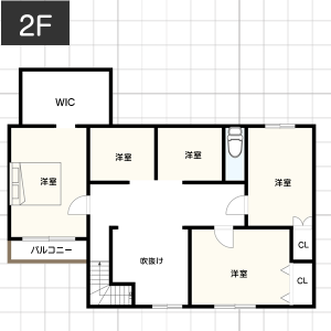【LDKの間取り事例】横長の形状イメージ２階