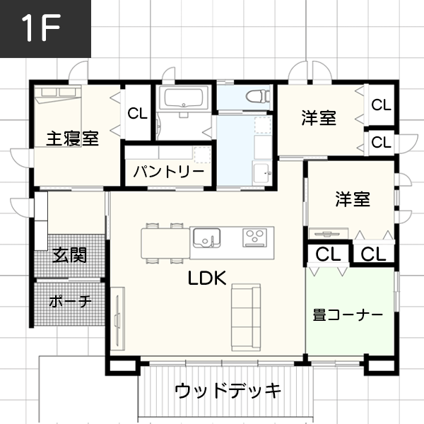 【LDKの間取り事例】正方形の形状イメージ