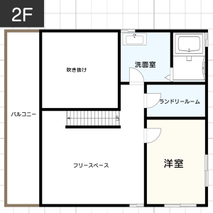 【LDKの間取り事例】L字型の形状イメージ２階