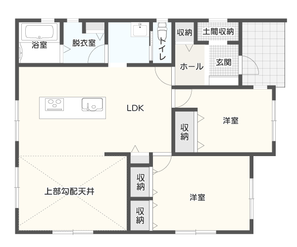 【25坪】夫婦2人で暮らす2LDK平屋の間取り